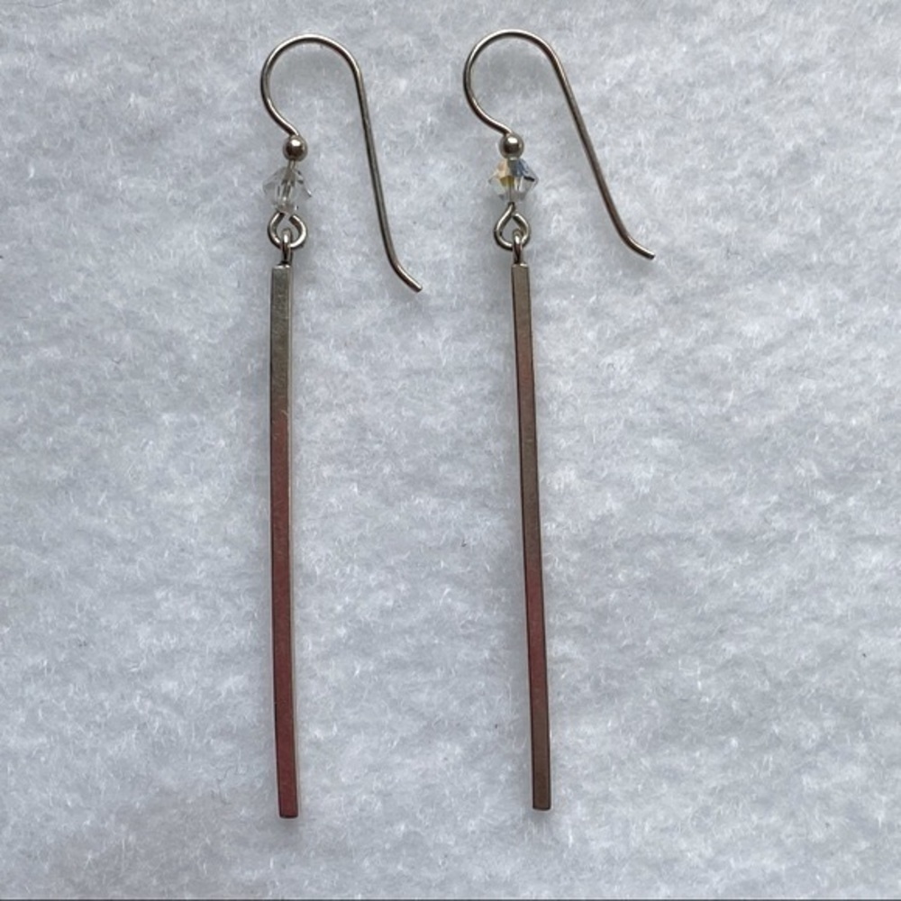 Anthropologie Sterling Silver Linear Bar Minimalist Tassel Drop Earrings